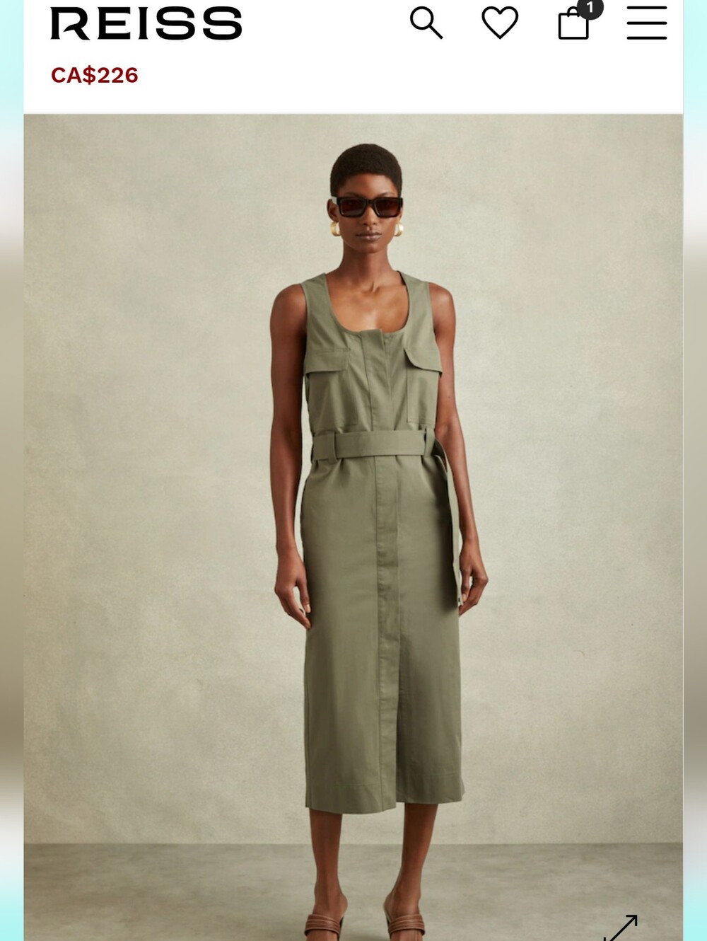 Reiss Olive Green Utility Midi Dress - Picture 4 of 8